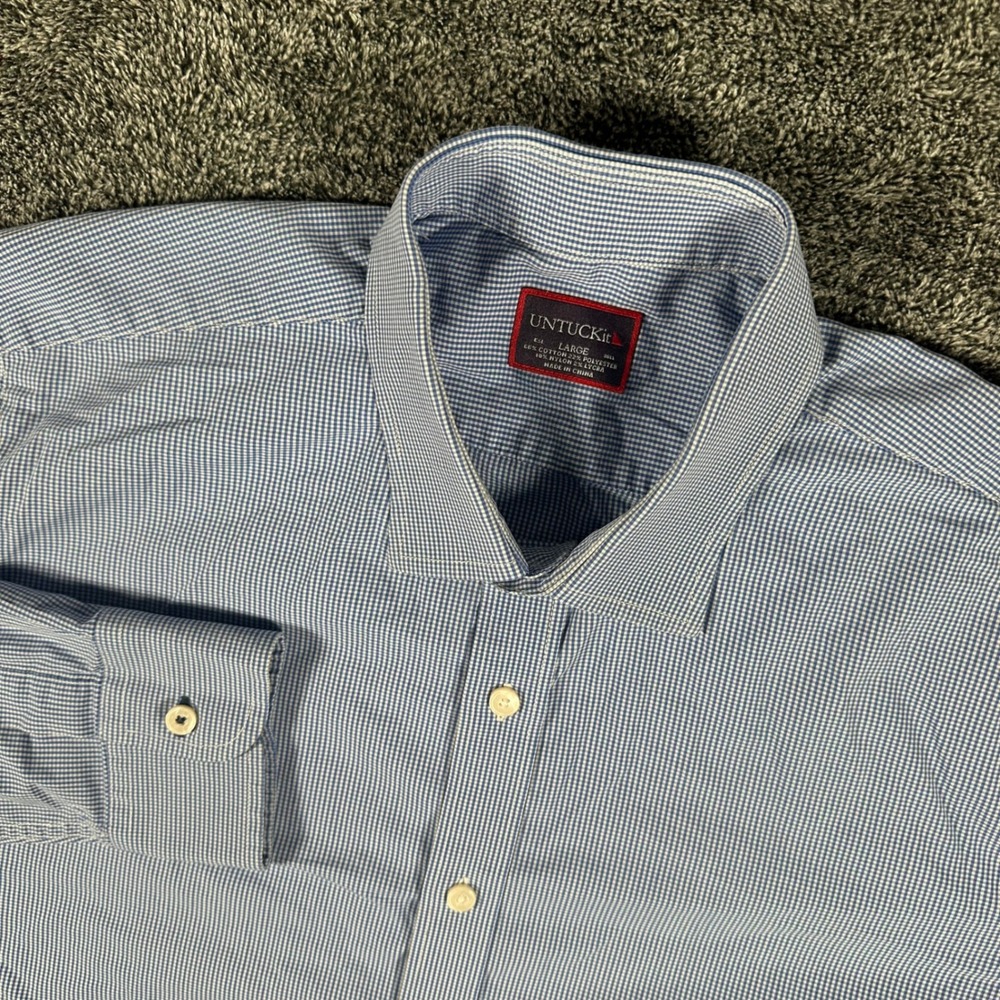 UNTUCKit Shirt Mens Large Blue Gingham Plaid Stretch Long Sleeve Button Down